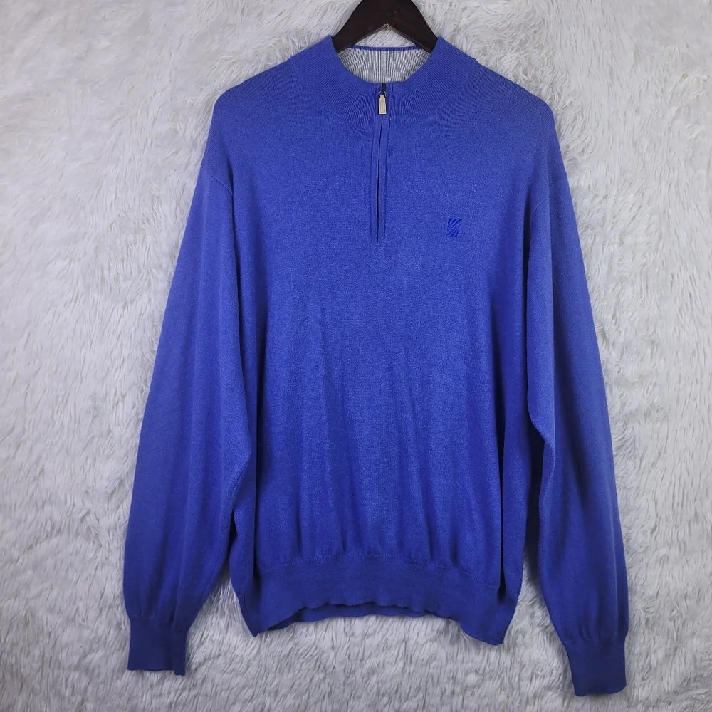 Peter Millar Mens XL Luxury Blend Cotton Cashmere 1/4 Zip Periwinkle Preppy Golf